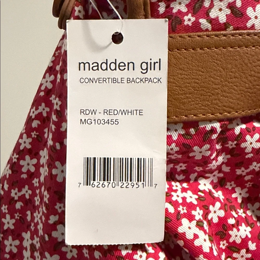 Madden Girl Red Floral Canvas Backpack with Tan Trim